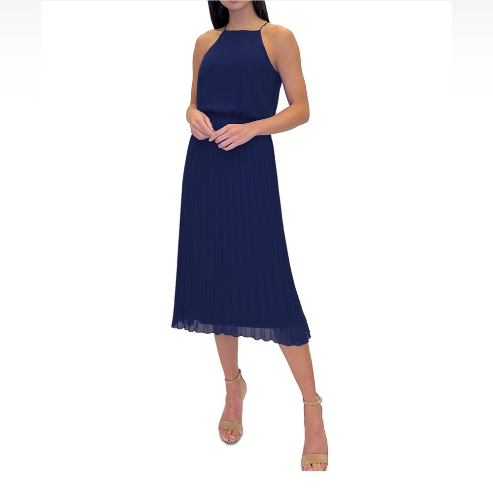 Elegant Navy Blue Halter Dress
